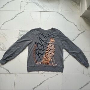 Anthropologie Roar Graphic Crew Sweatshirt Gray Size Small